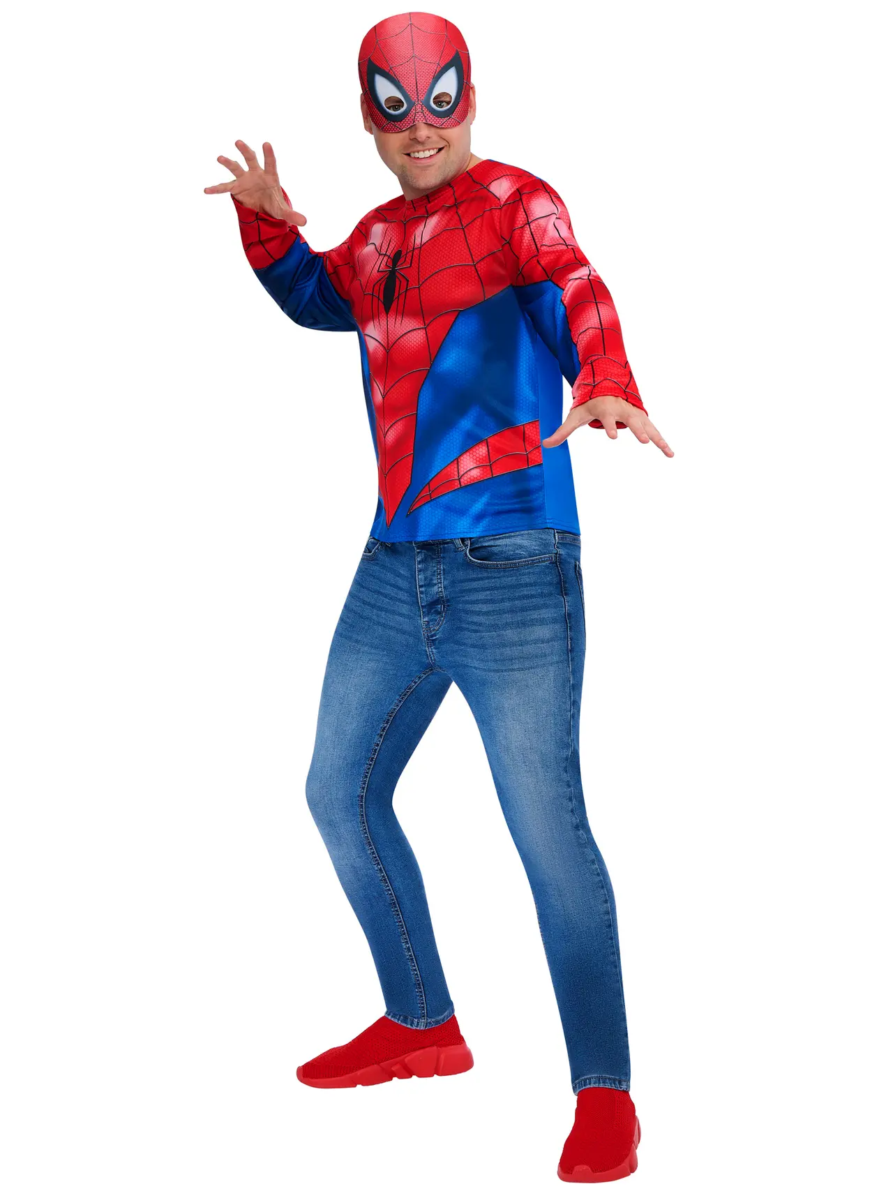 Spider-Man top og halvmaske – kostume til herrer