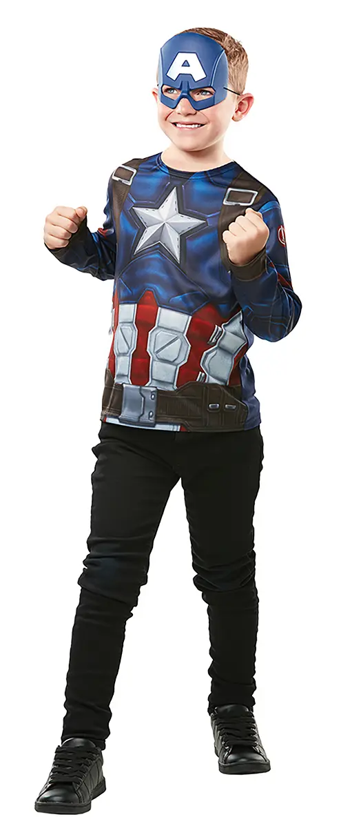 Captain America top og maske – kostume til børn