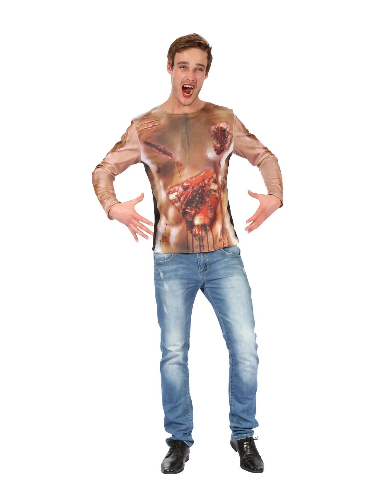 Zombieskjorte med 3D-print – kostume til herrer