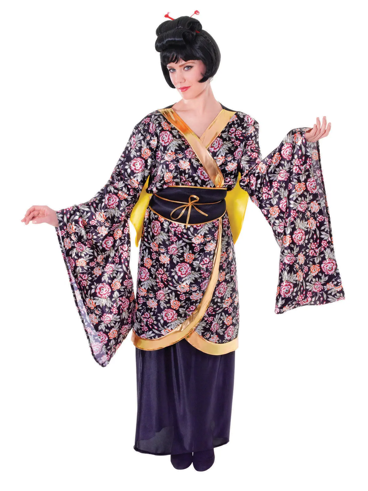 Geisha i blomstret kimonokjole – kostume til damer