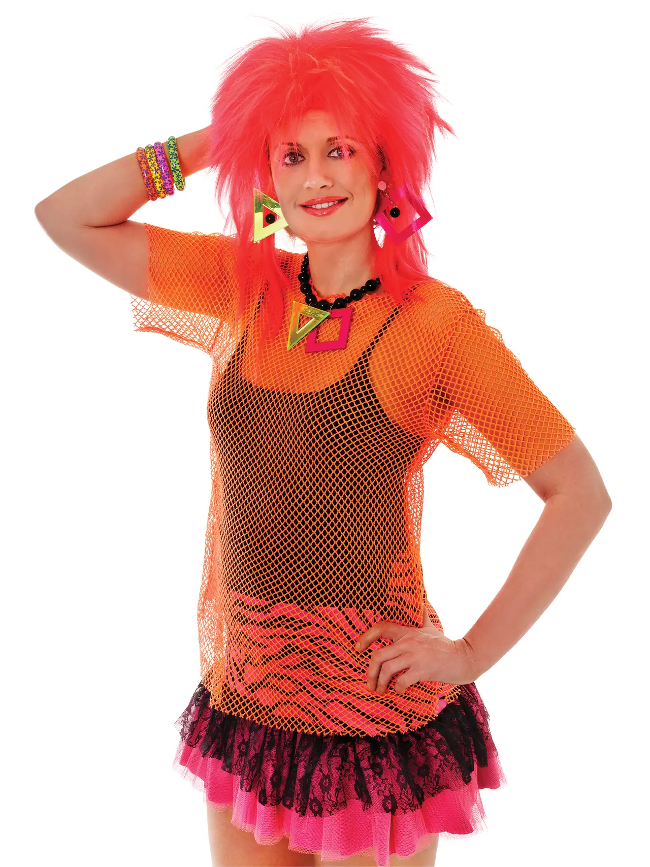 Neonorange top i netstof
