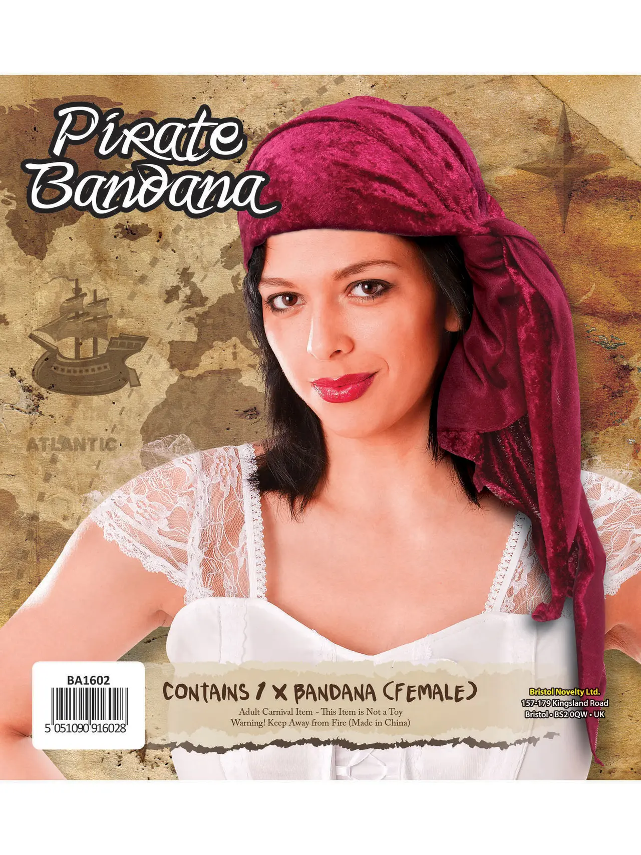 Piratbandana i bordeaux velour til damer