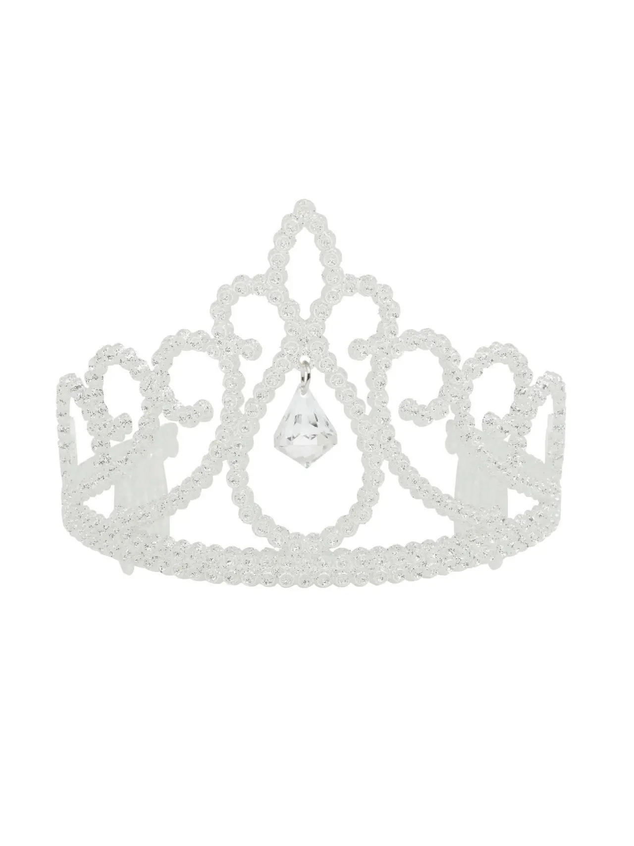 Hvid glimmertiara med diamantvedhæng