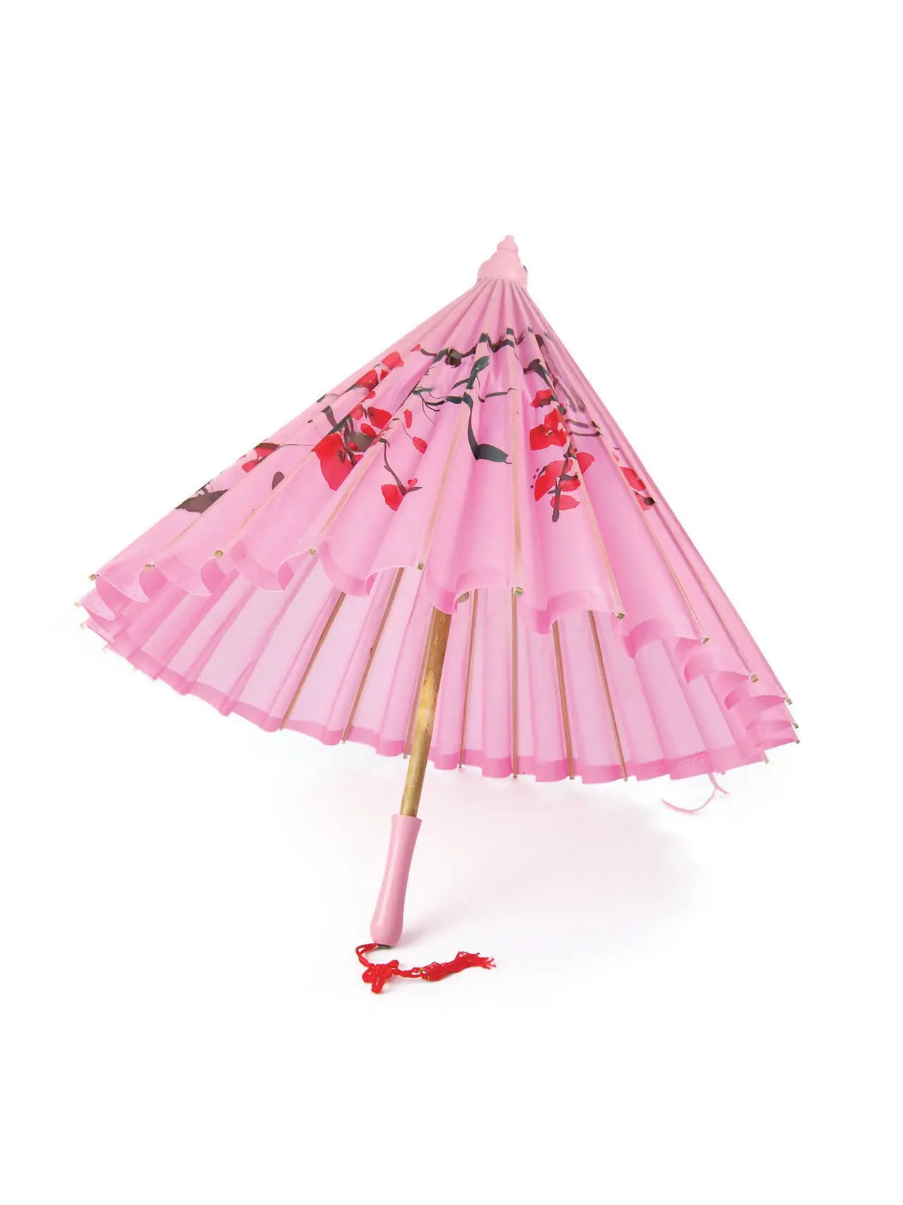 Pink silkeparasol med træhåndtag