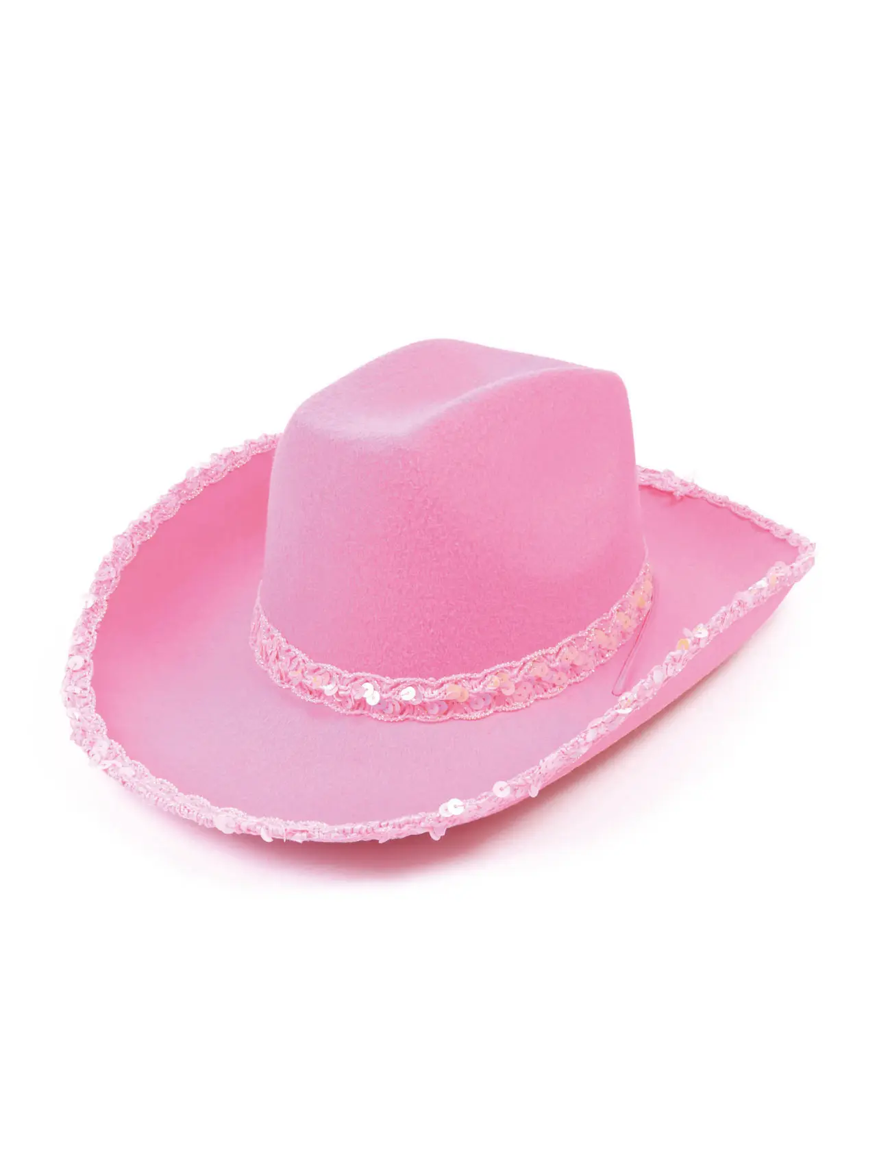 Lyserød cowboyhat med paillet-bort