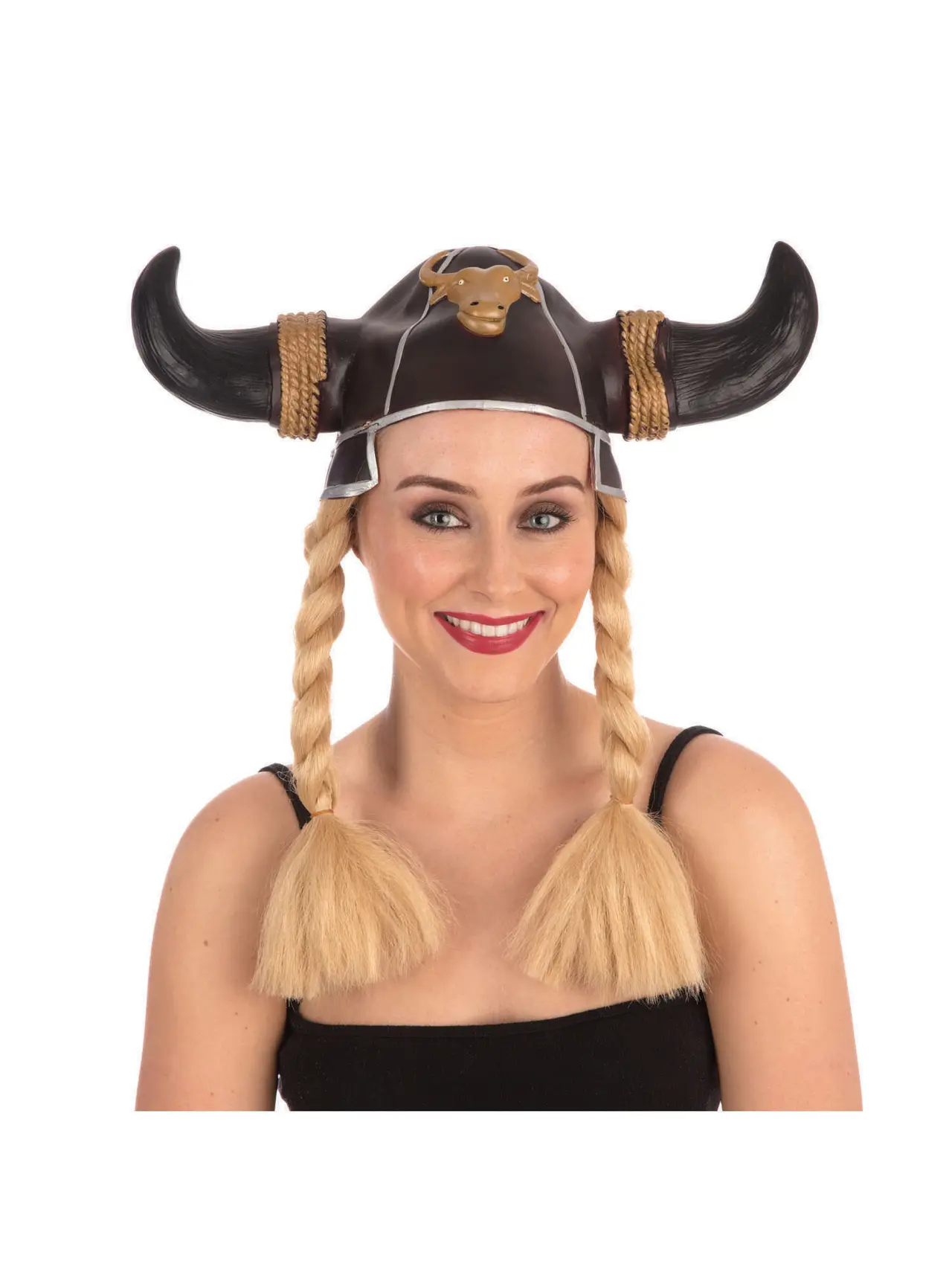 Vikingehjelm med blonde fletninger