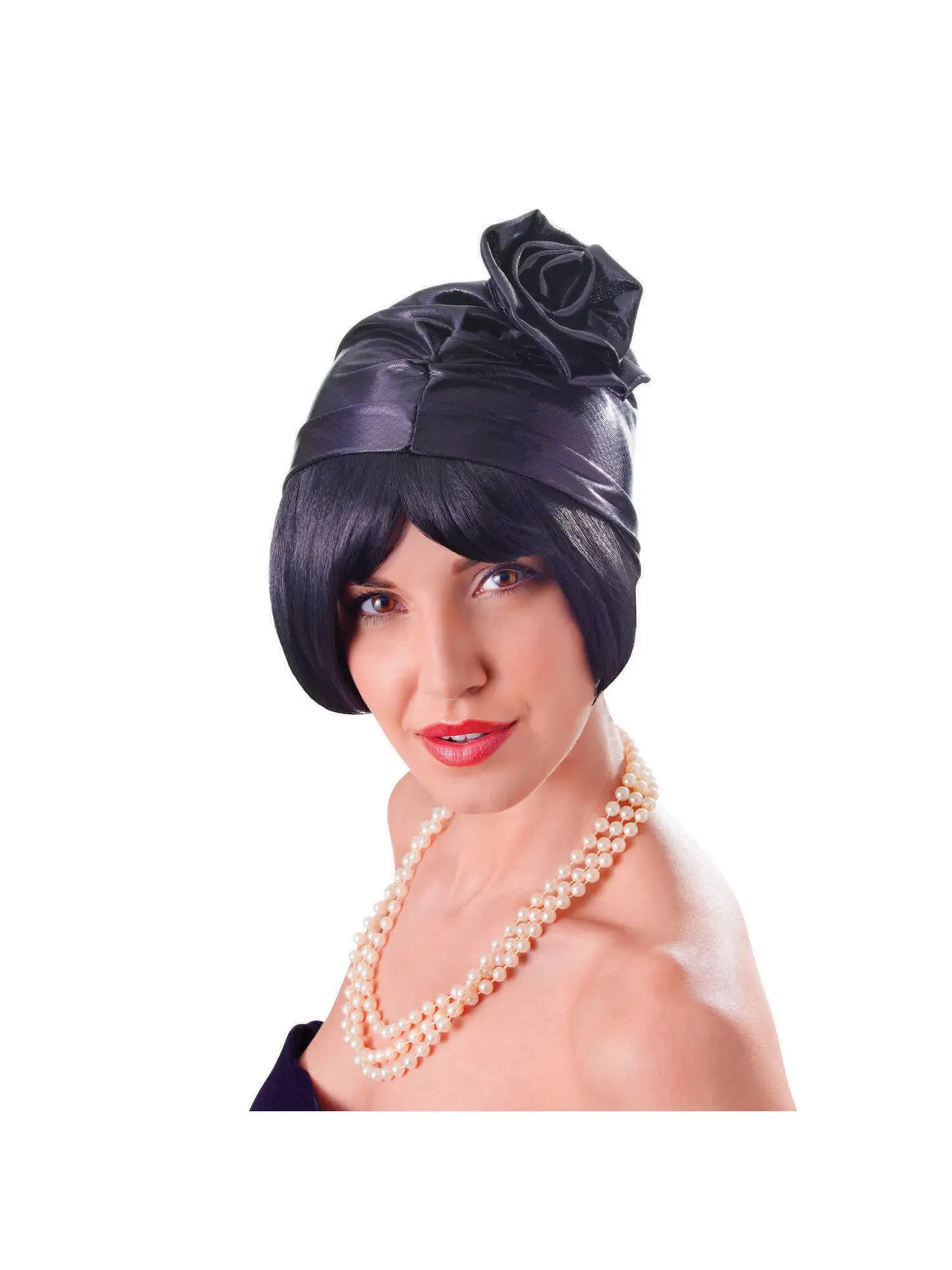Sort cloche-hat fra 20'erne med rose
