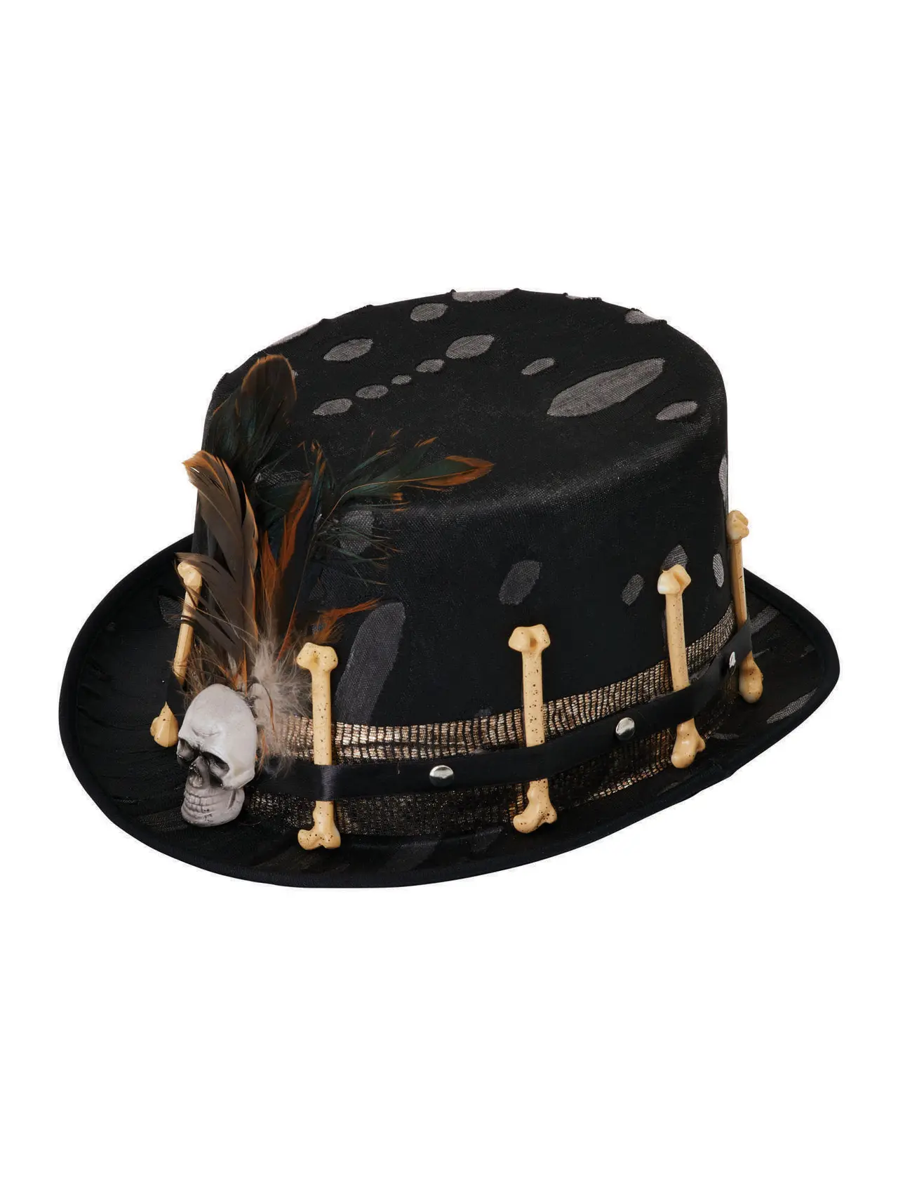 Sort voodoo-hat med kranie og fjer