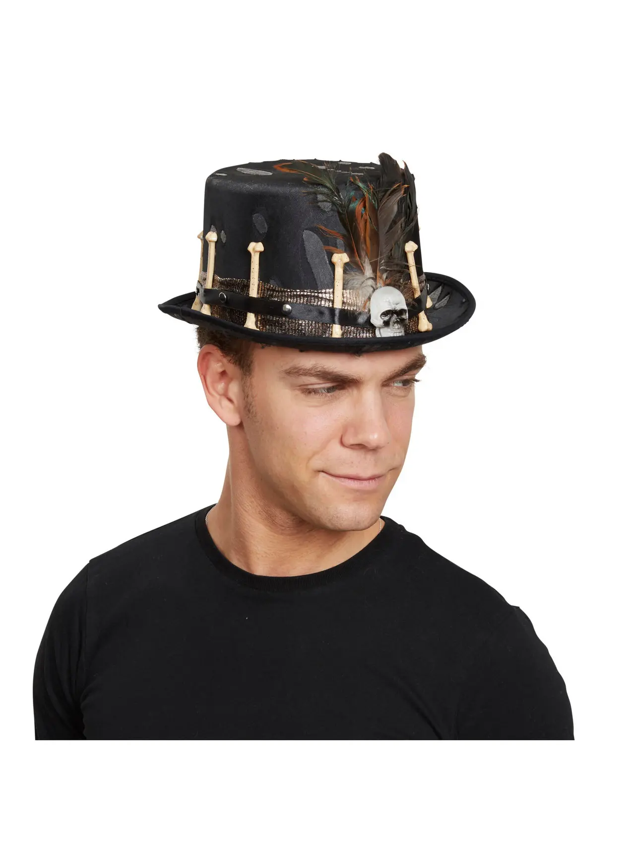 Sort voodoo-hat med kranie og fjer