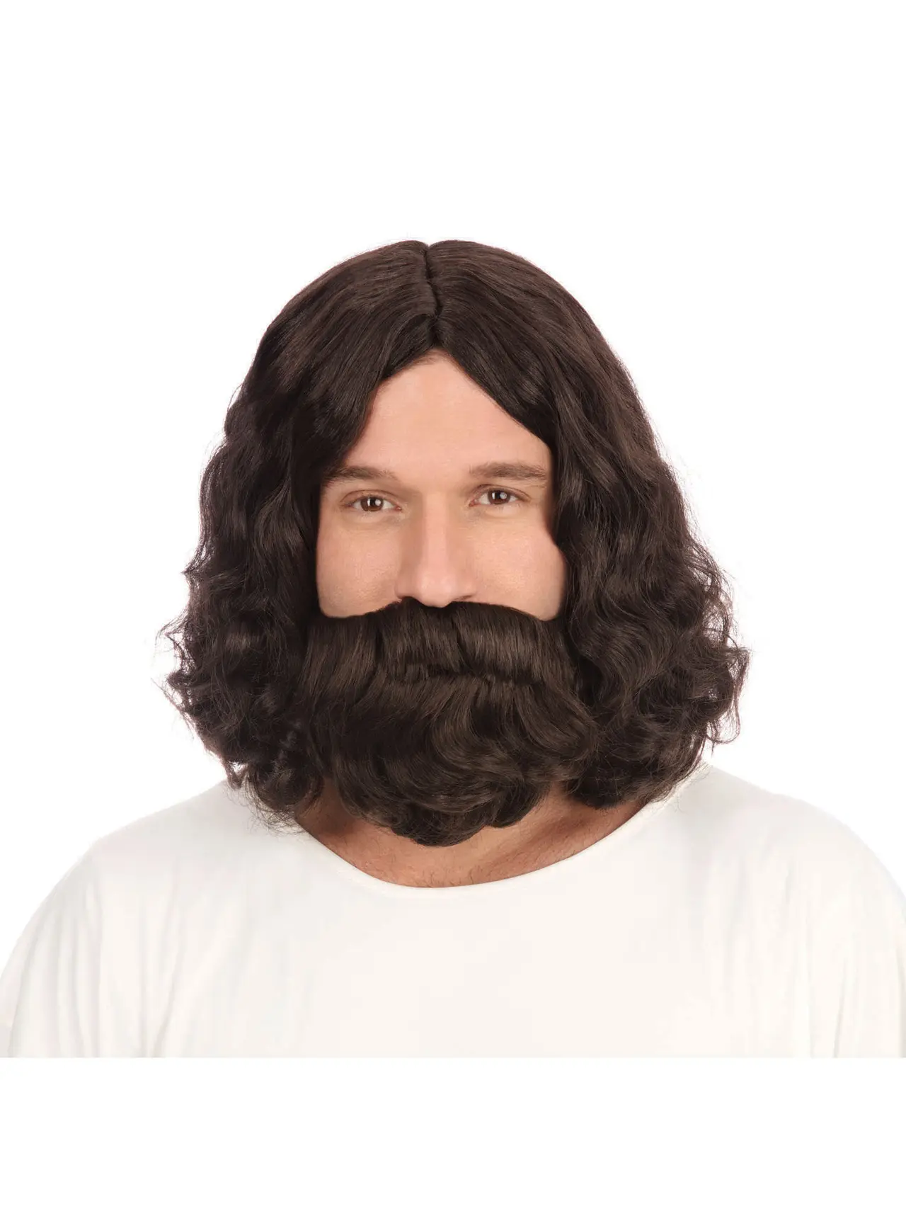 Hippie/Jesus-paryk og skæg i mørkebrun