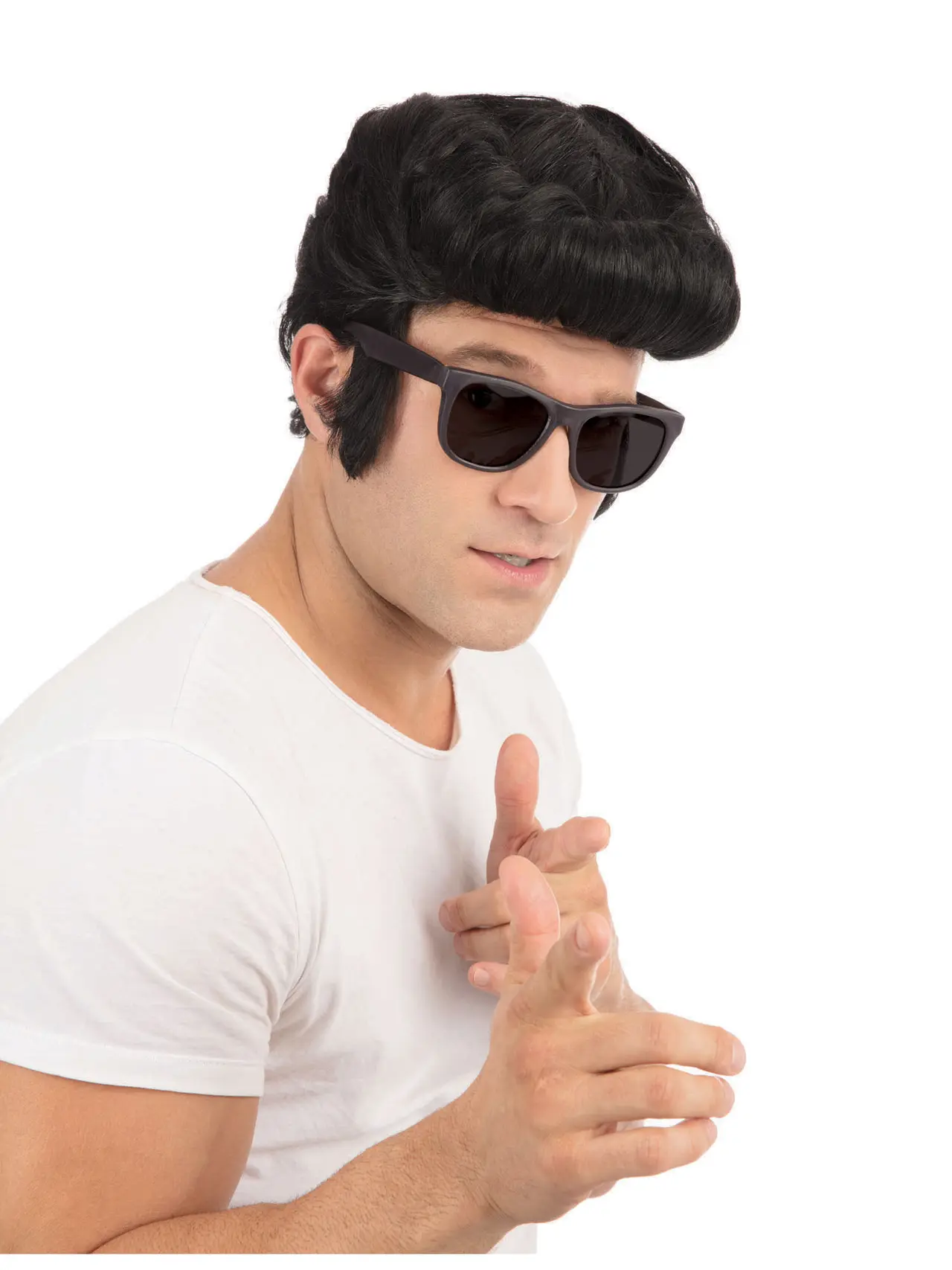 Sort greaser-paryk med quiff