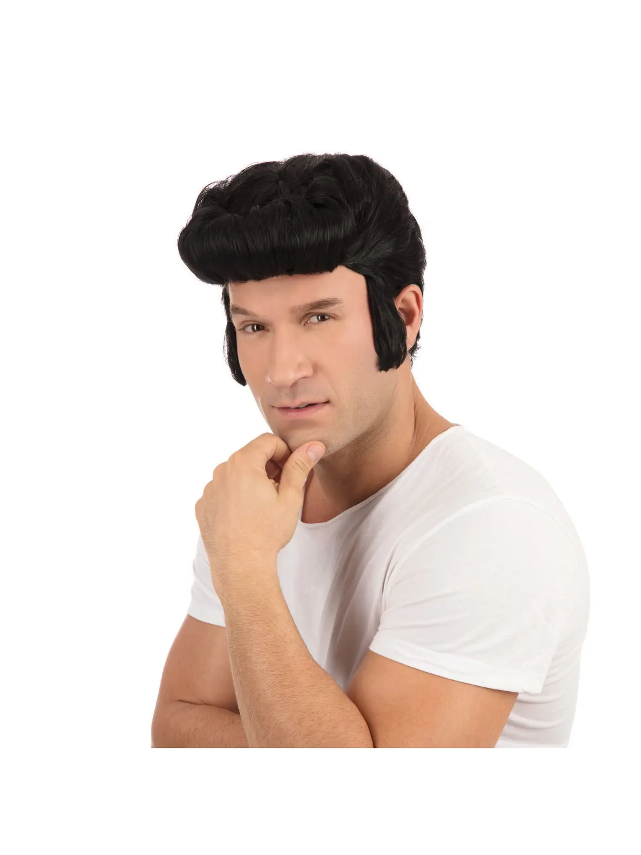 Sort greaser-paryk med quiff