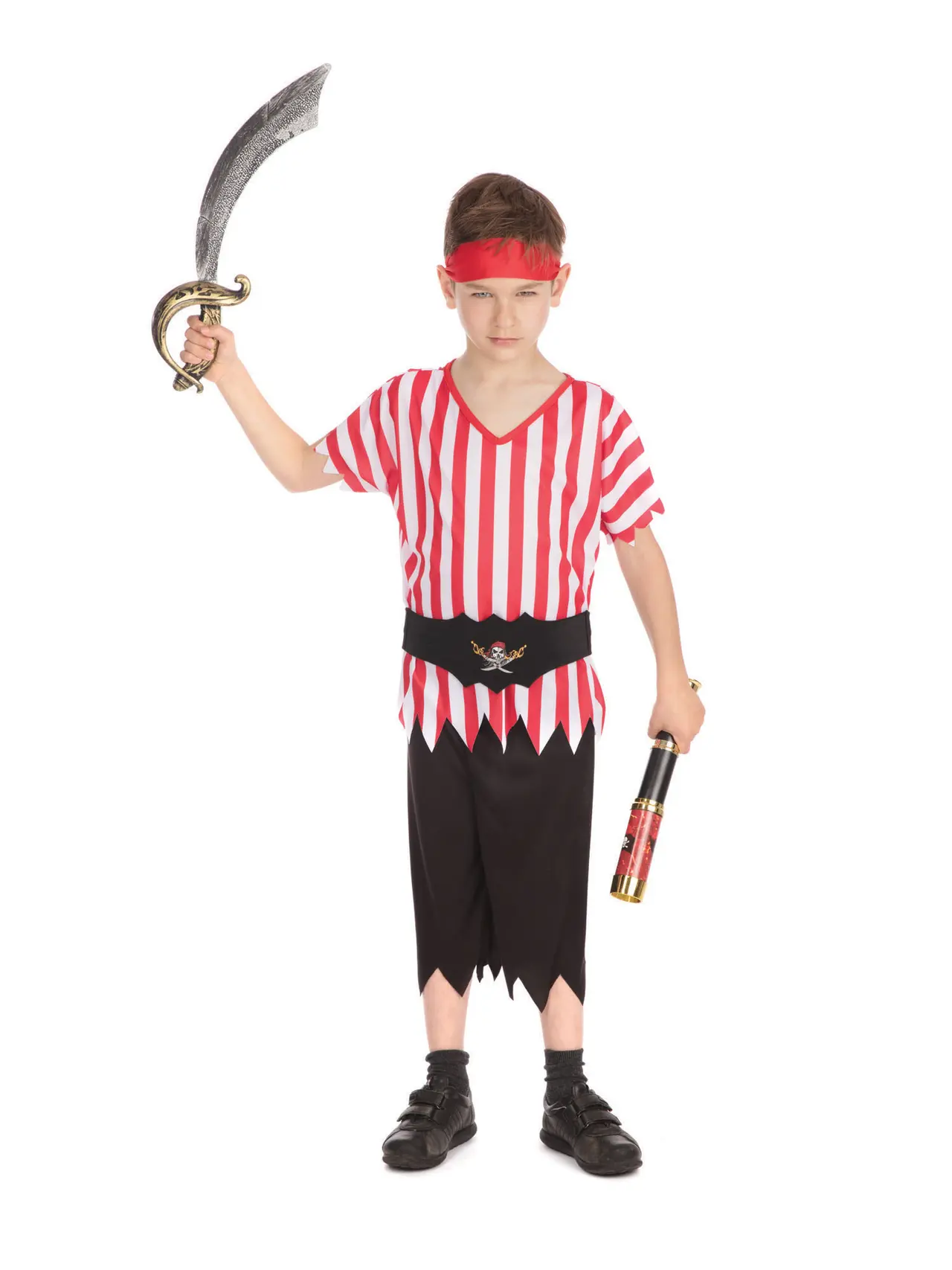 Stribet piratdreng – kostume til drenge, 7-8 år