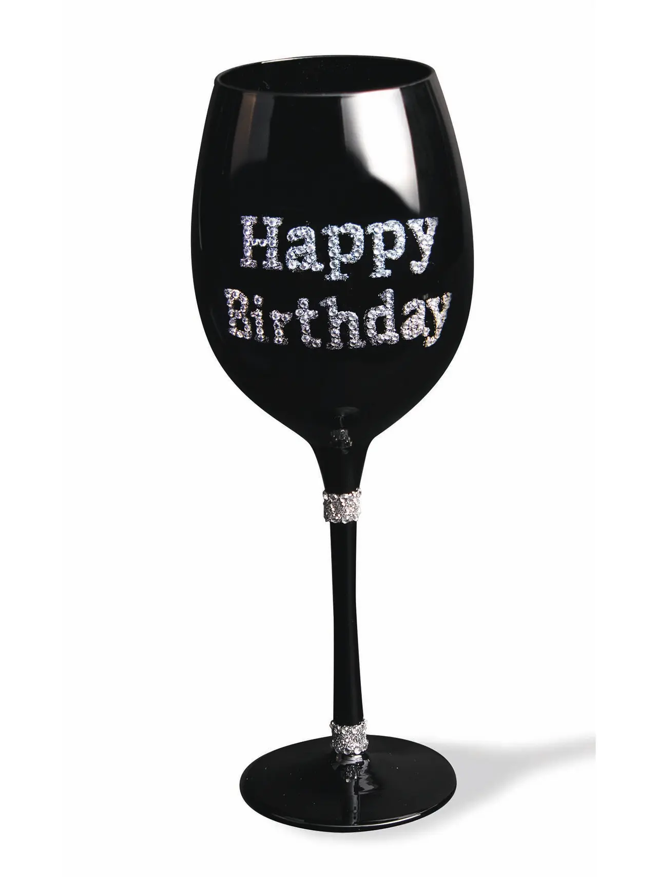 Sort vinglas med "Happy Birthday"