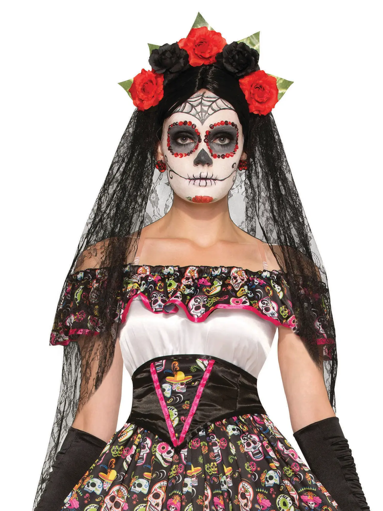 Day of the Dead-slør med roser