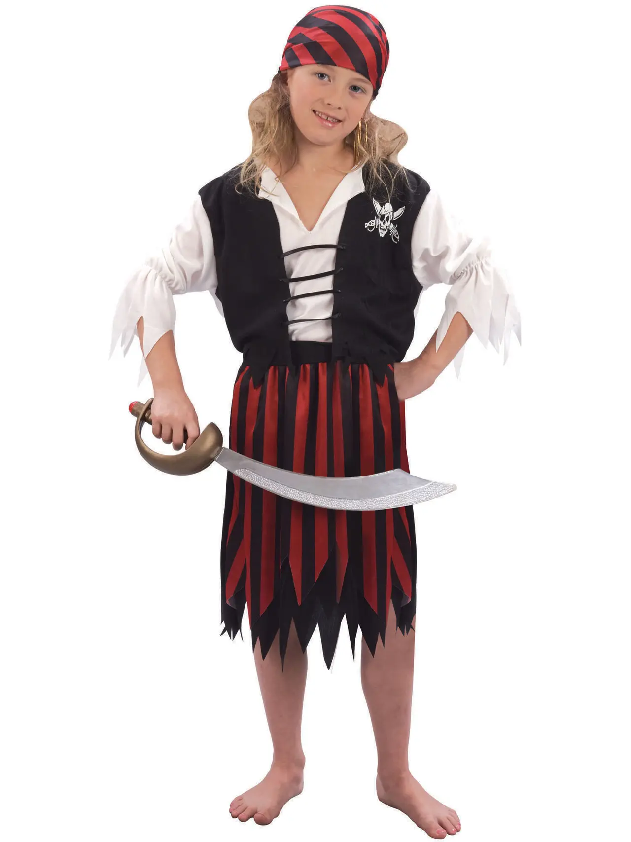 Piratpige med stribet nederdel – kostume til piger