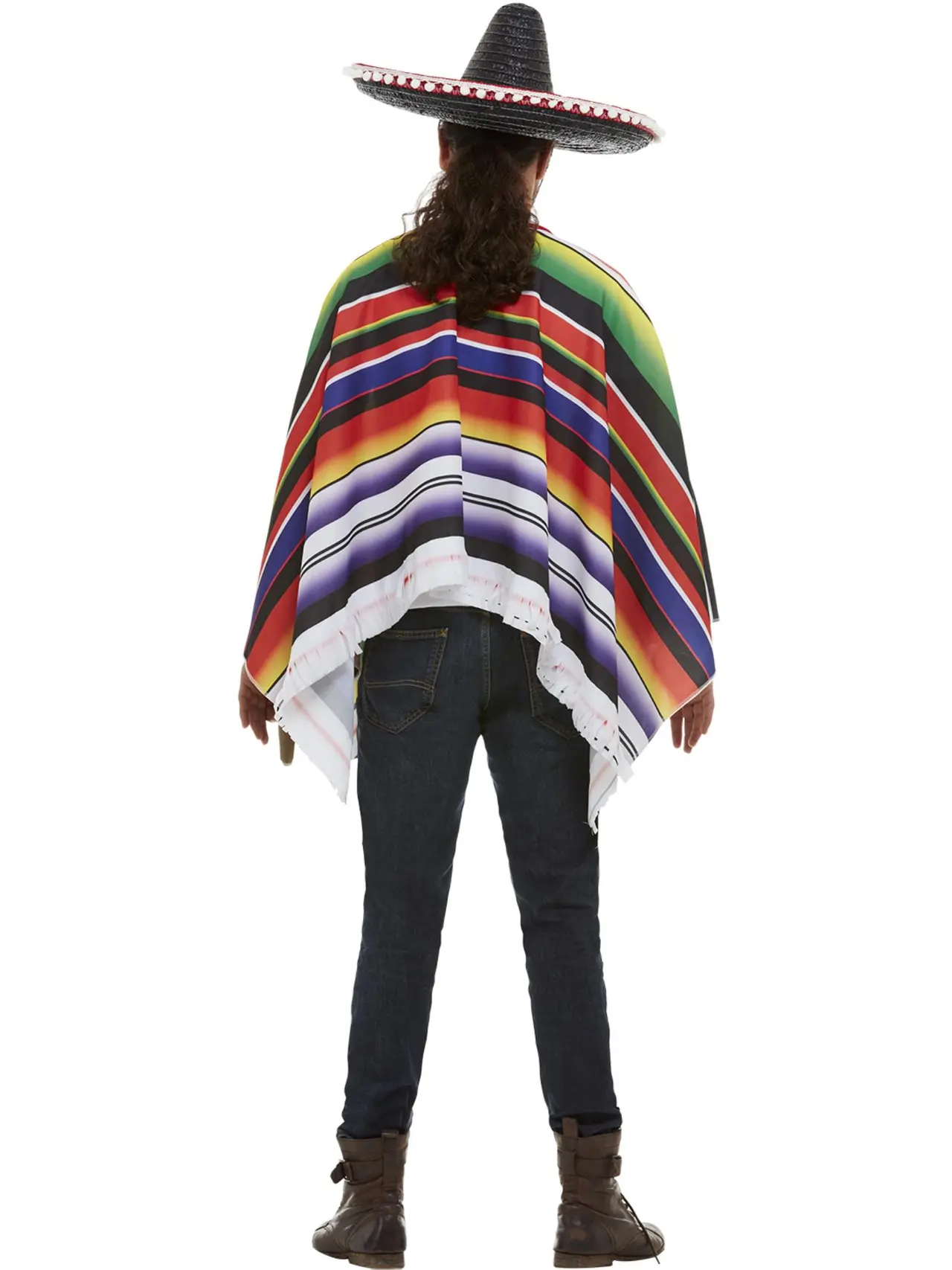 Farverig poncho med frynser