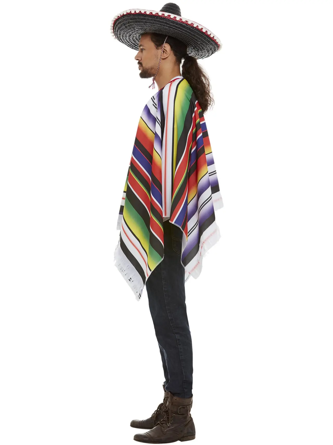 Farverig poncho med frynser