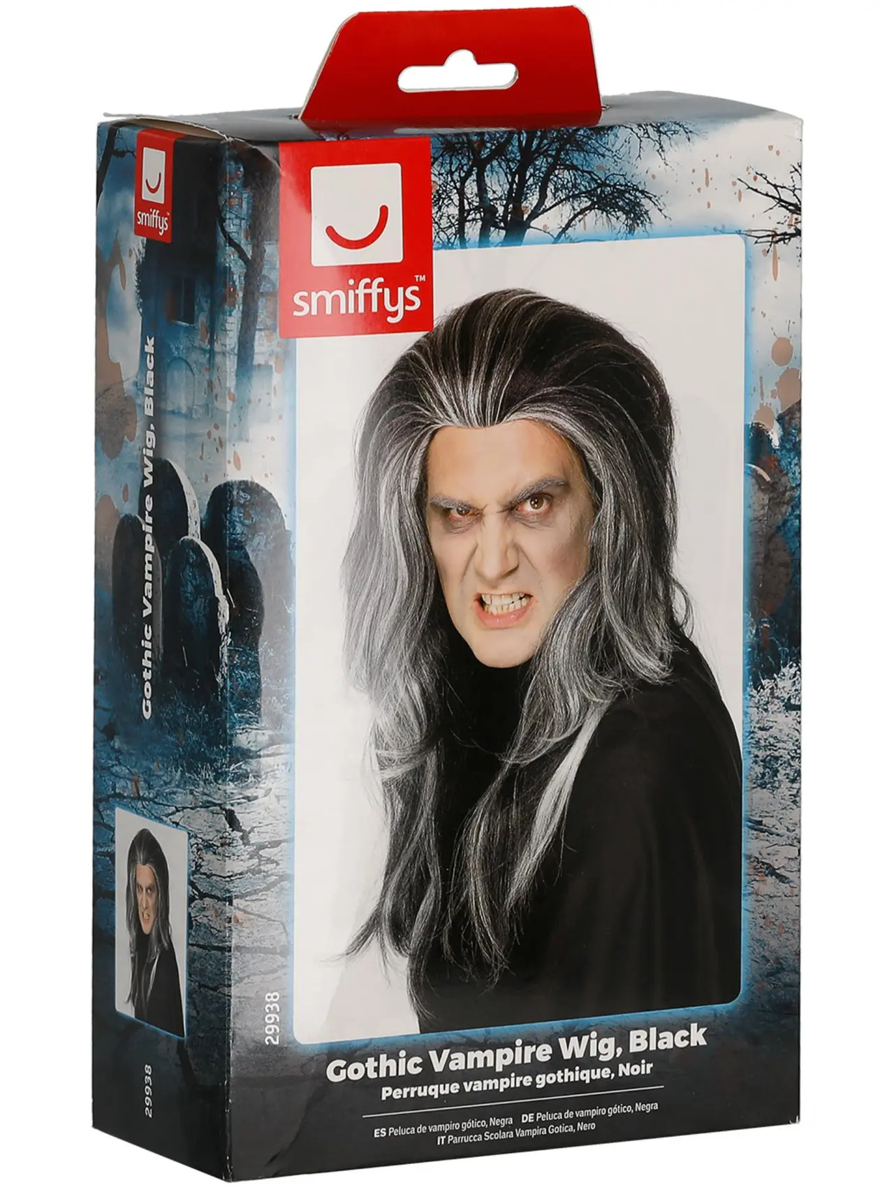 Lang sort vampyrparyk med hvide striber