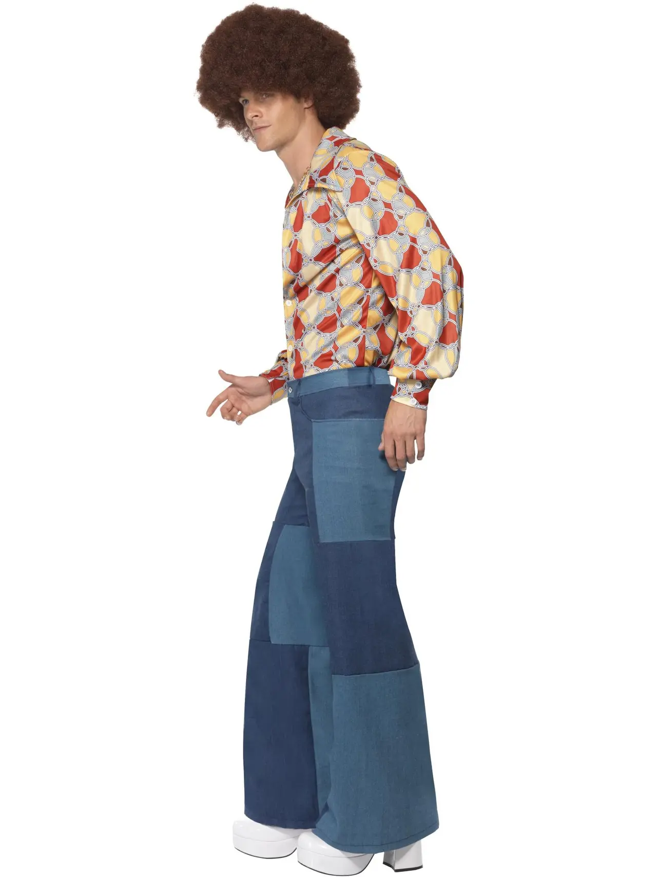 Udsvajede 70'er-bukser i patchwork-denim til herrer