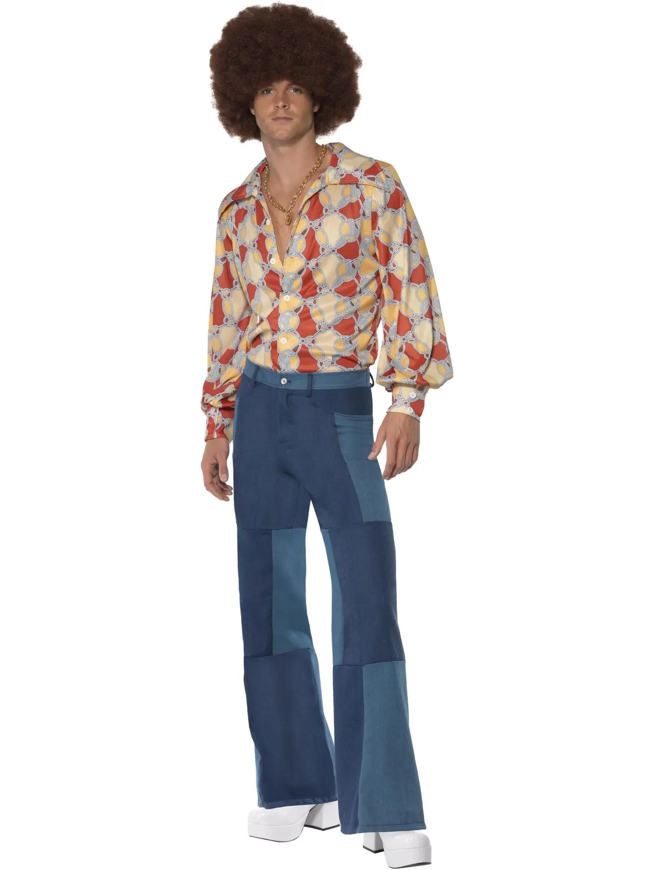 Udsvajede 70'er-bukser i patchwork-denim til herrer