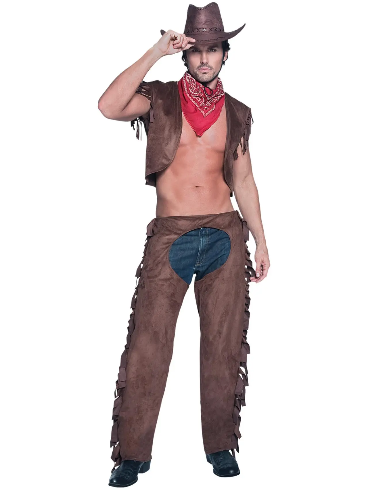 Brun cowboy med frynser – kostume til herrer