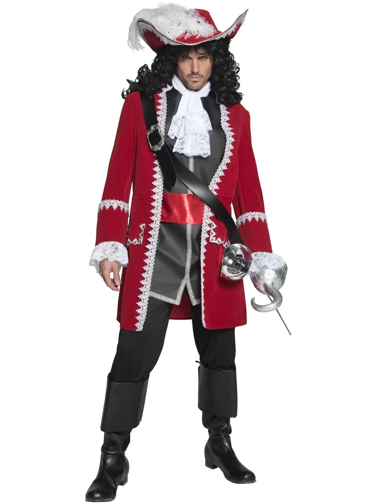 Piratkaptajn deluxe, rød – kostume til herrer