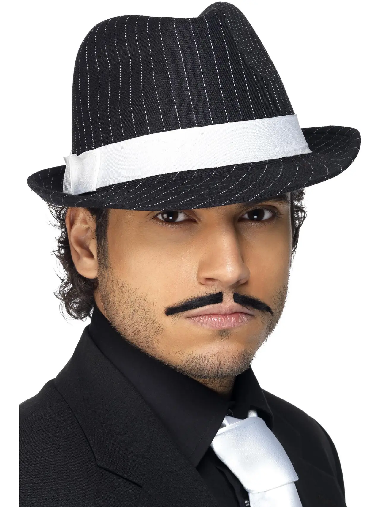 Trilbyhat deluxe, sort med hvide nålestriber