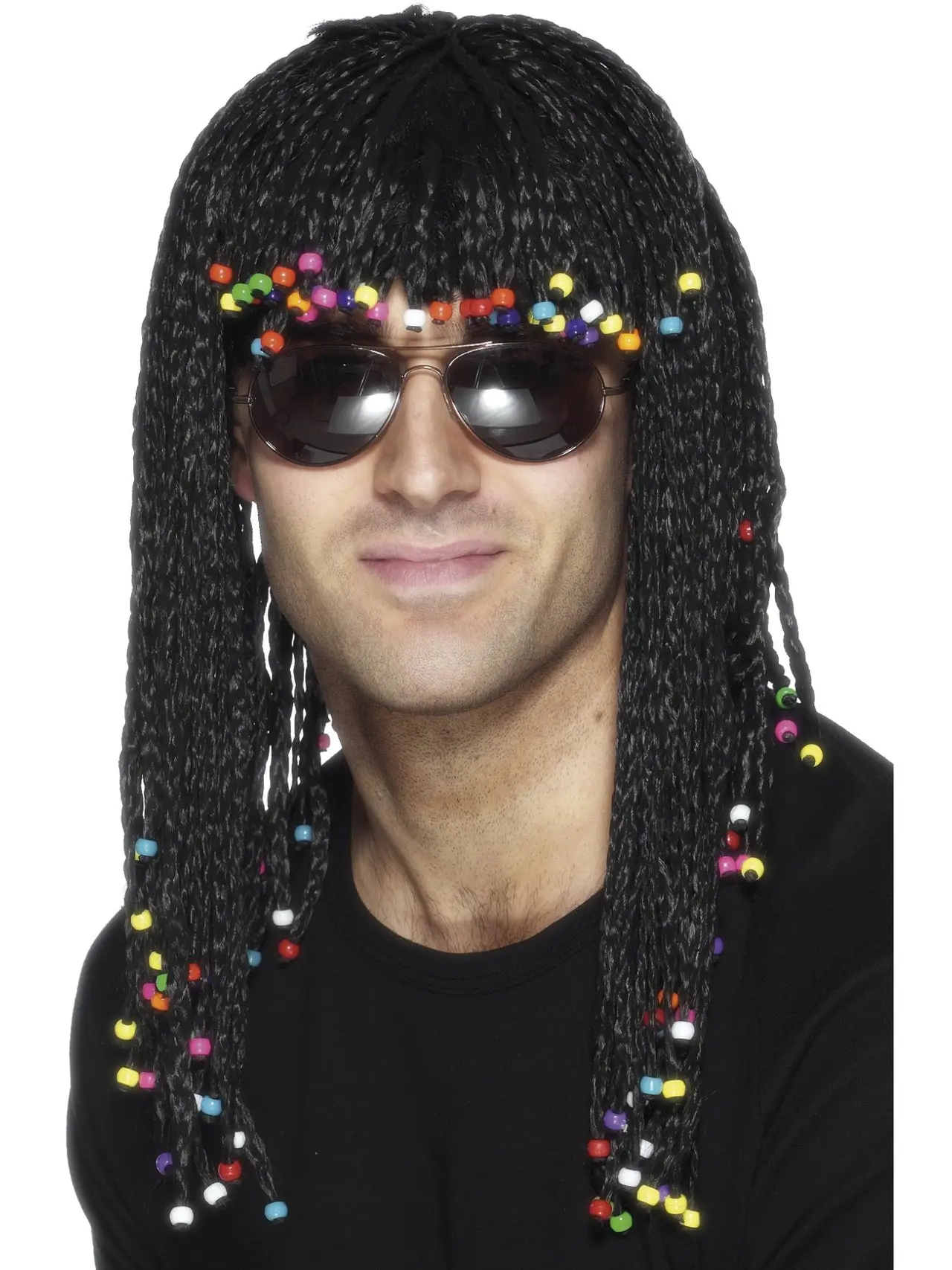Sort flettet paryk med perler