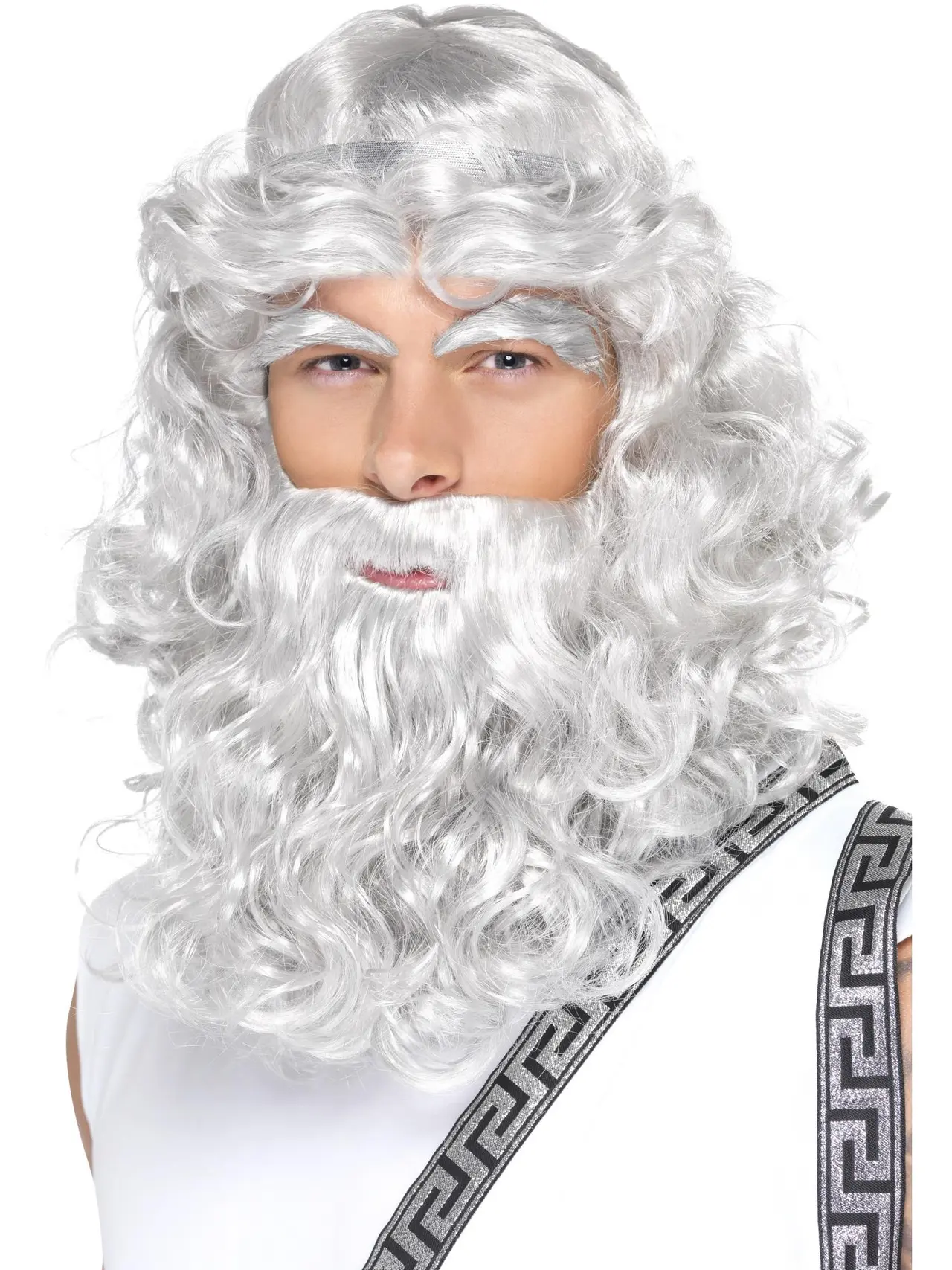 Zeus-sæt med paryk, skæg og øjenbryn, grå