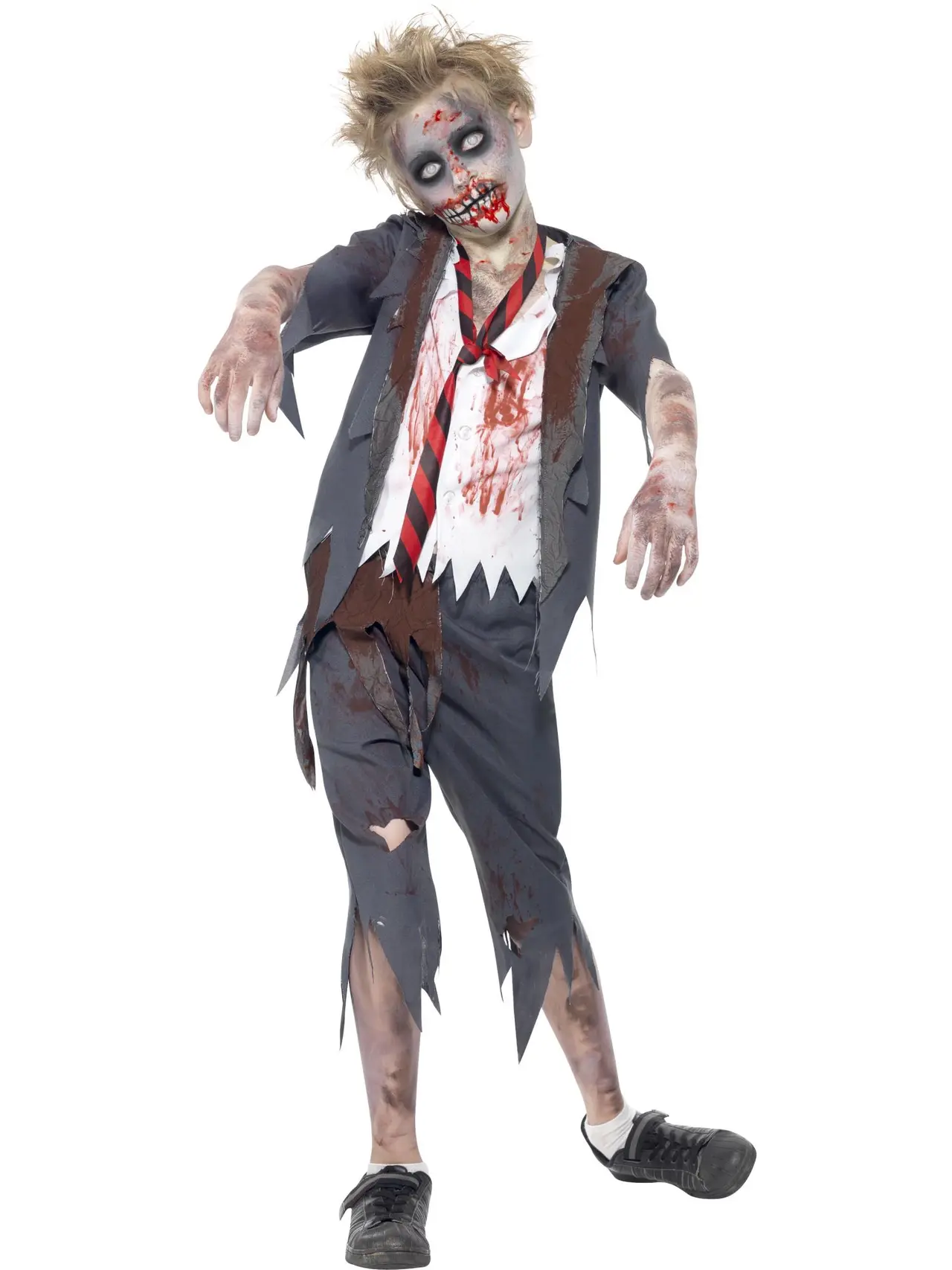 Zombieskoledreng, grå – kostume til drenge