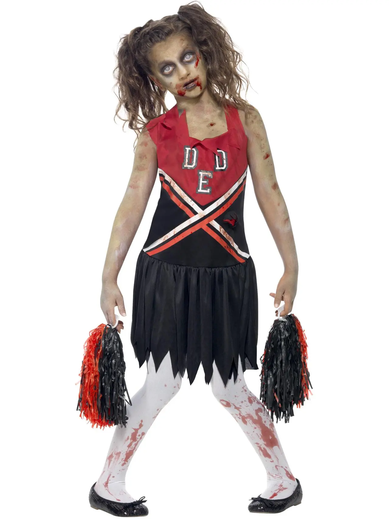 Zombie-cheerleader, rød og sort – kostume til piger