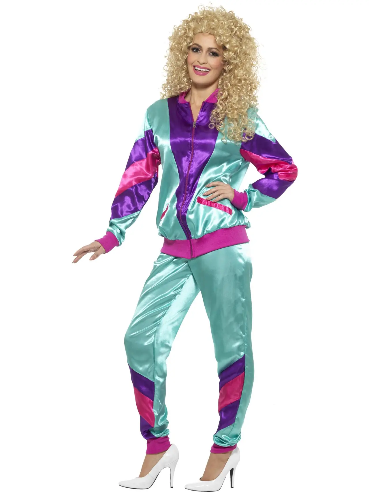 80'er-shellsuit i turkis, lilla og pink – kostume til damer