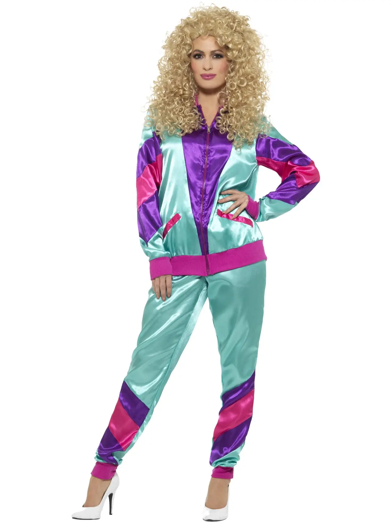 80'er-shellsuit i turkis, lilla og pink – kostume til damer
