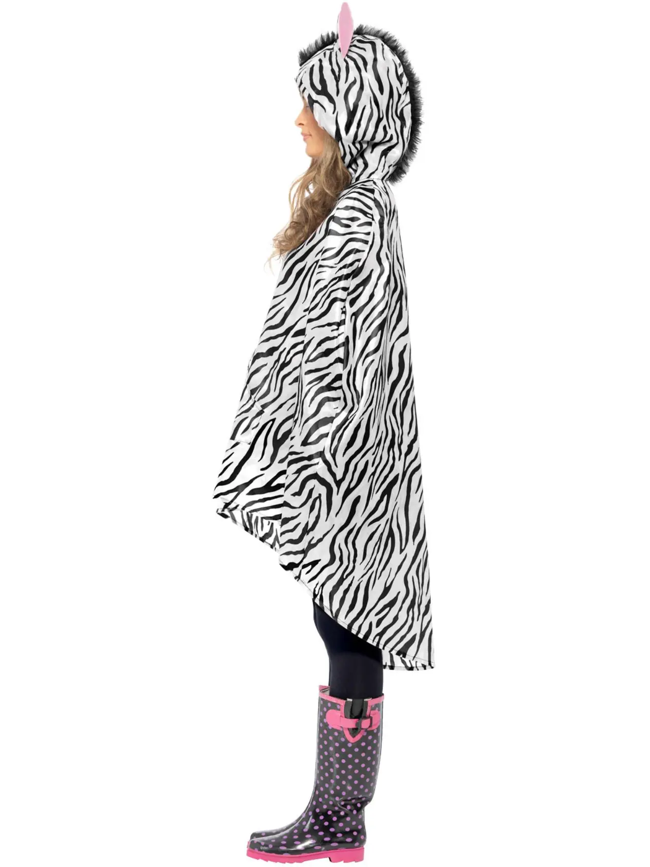Festponcho med zebraprint og hætte