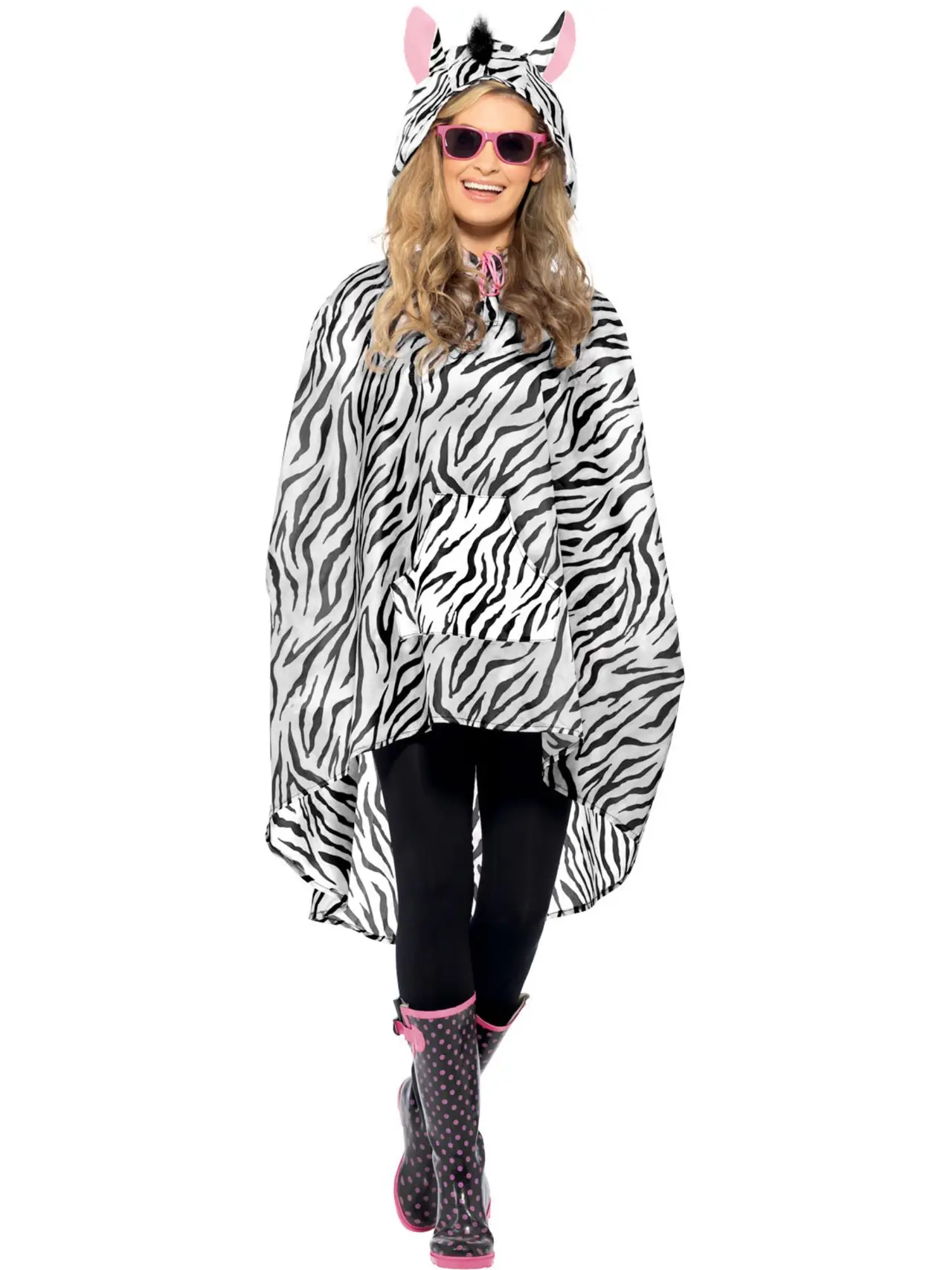 Festponcho med zebraprint og hætte