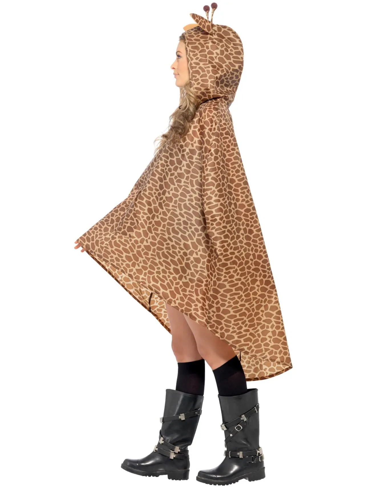 Festponcho med girafprint og hætte