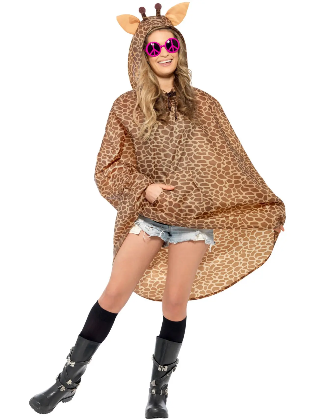Festponcho med girafprint og hætte