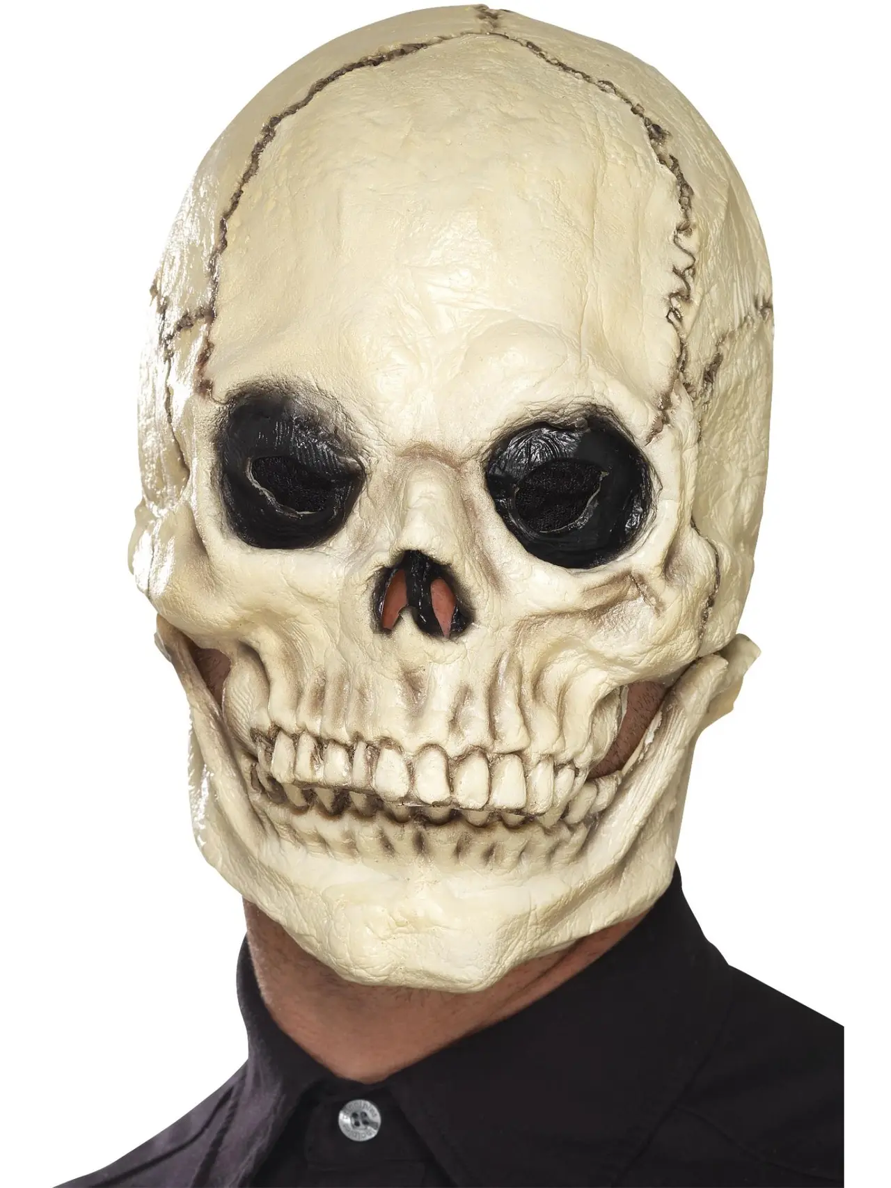 Hvid kraniemaske i latex med bevægelig kæbe