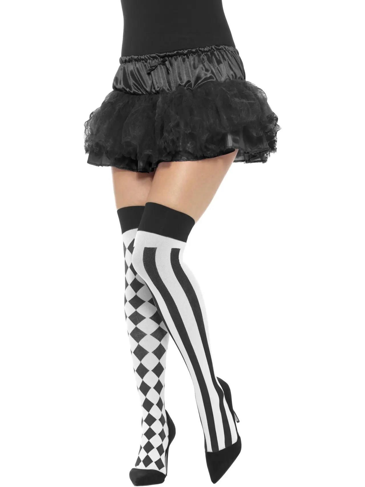 Harlekin-hold ups i hvid og sort