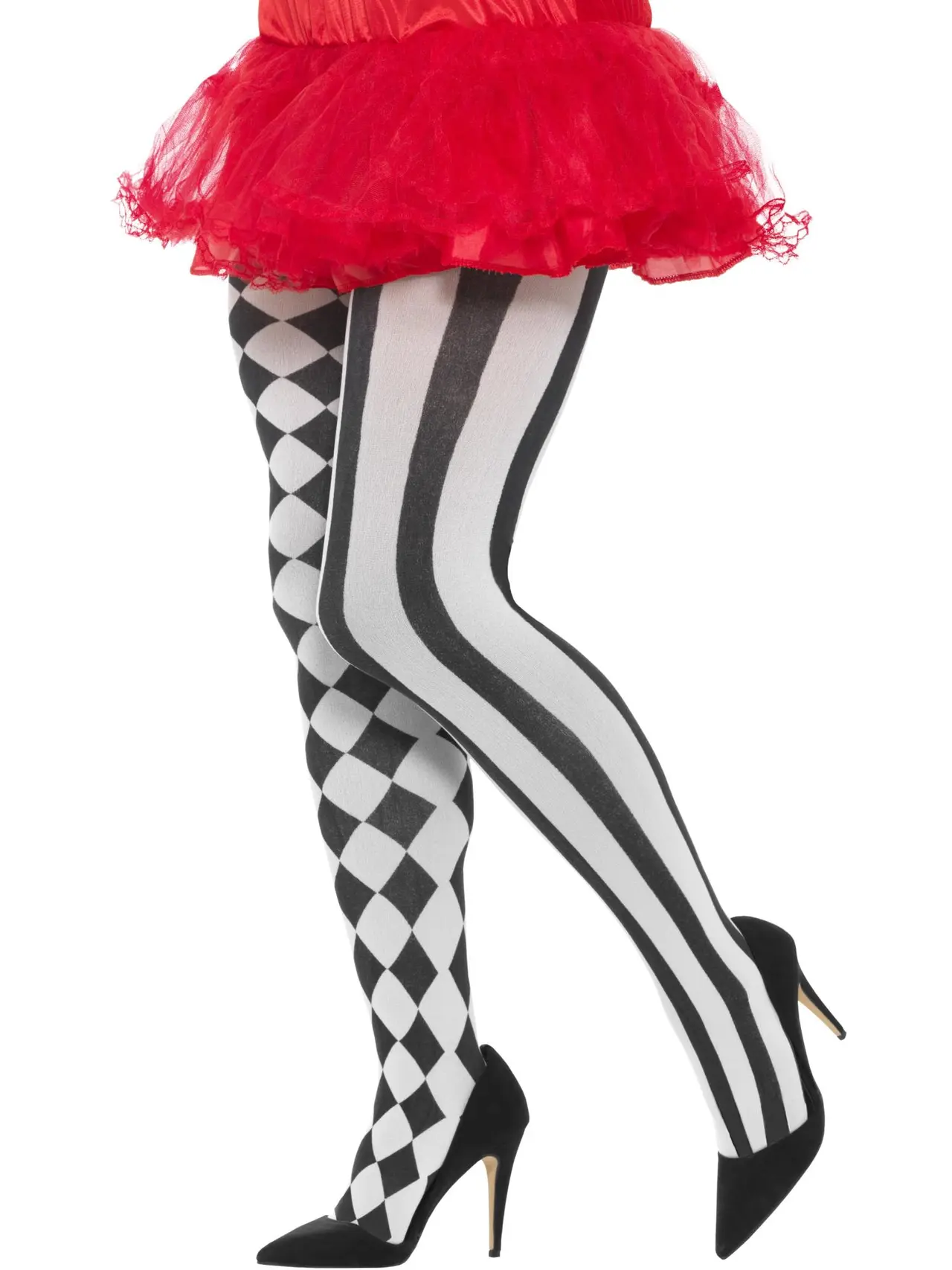 Harlekin-strømpebukser i hvid og sort, plus size