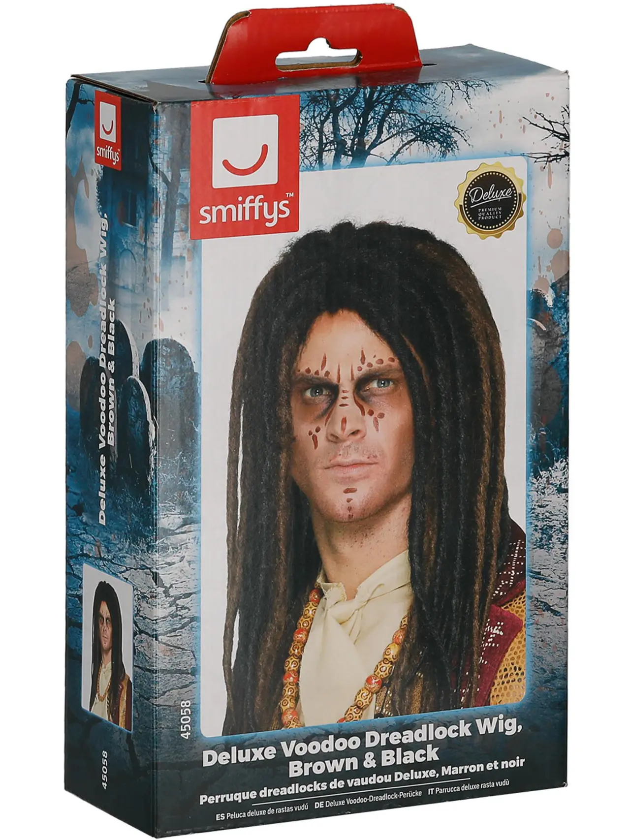 Voodoo-paryk deluxe med dreadlocks, brun og sort