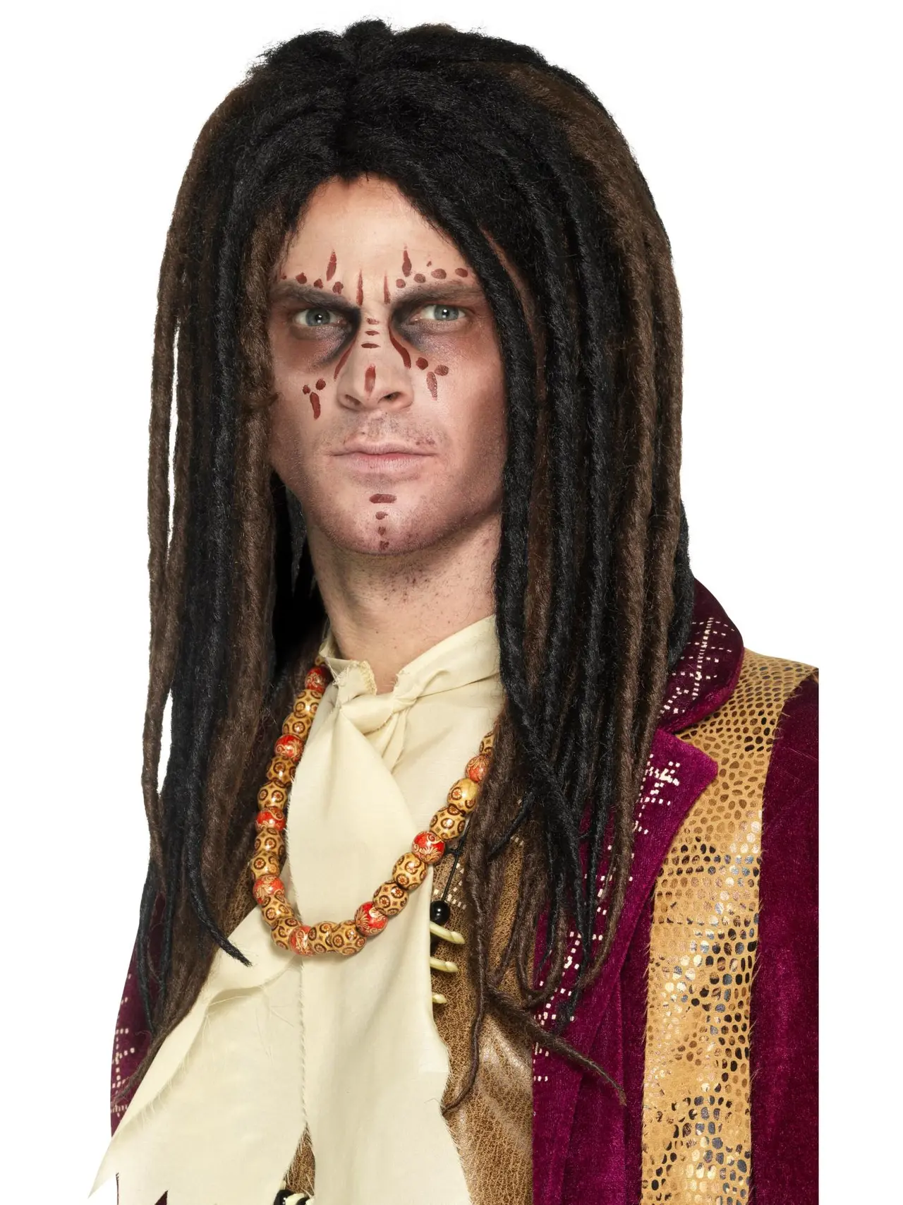 Voodoo-paryk deluxe med dreadlocks, brun og sort