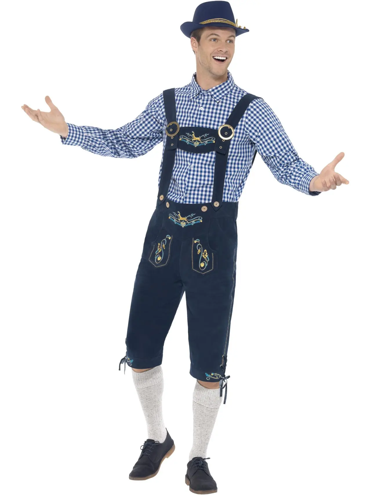 Traditionel bayersk Rutger deluxe, blå – kostume til herrer