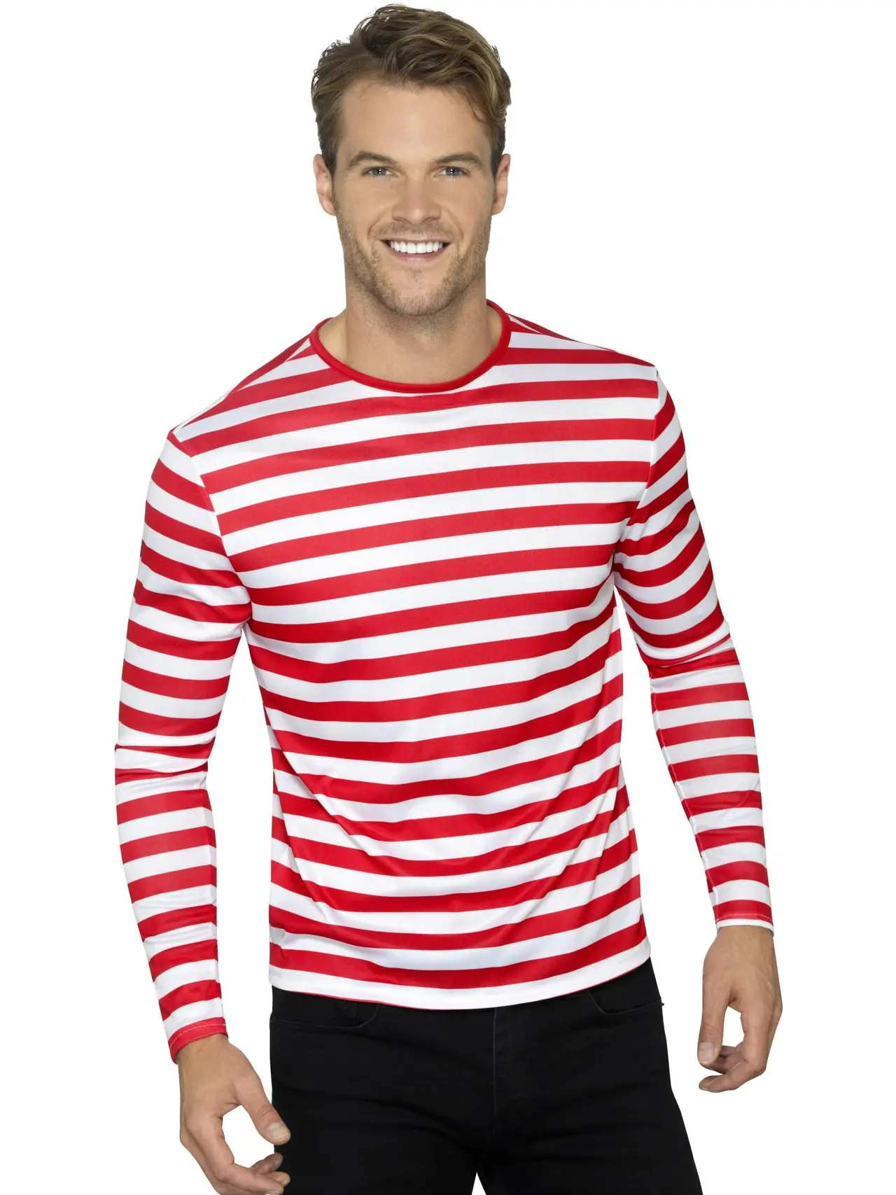 Rød- og hvidstribet langærmet T-shirt