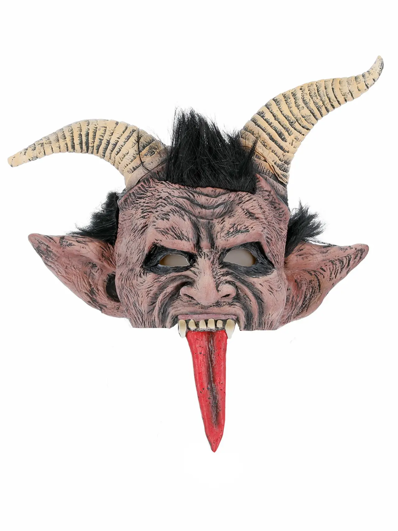 Krampus-dæmonmaske i latex med hår og horn