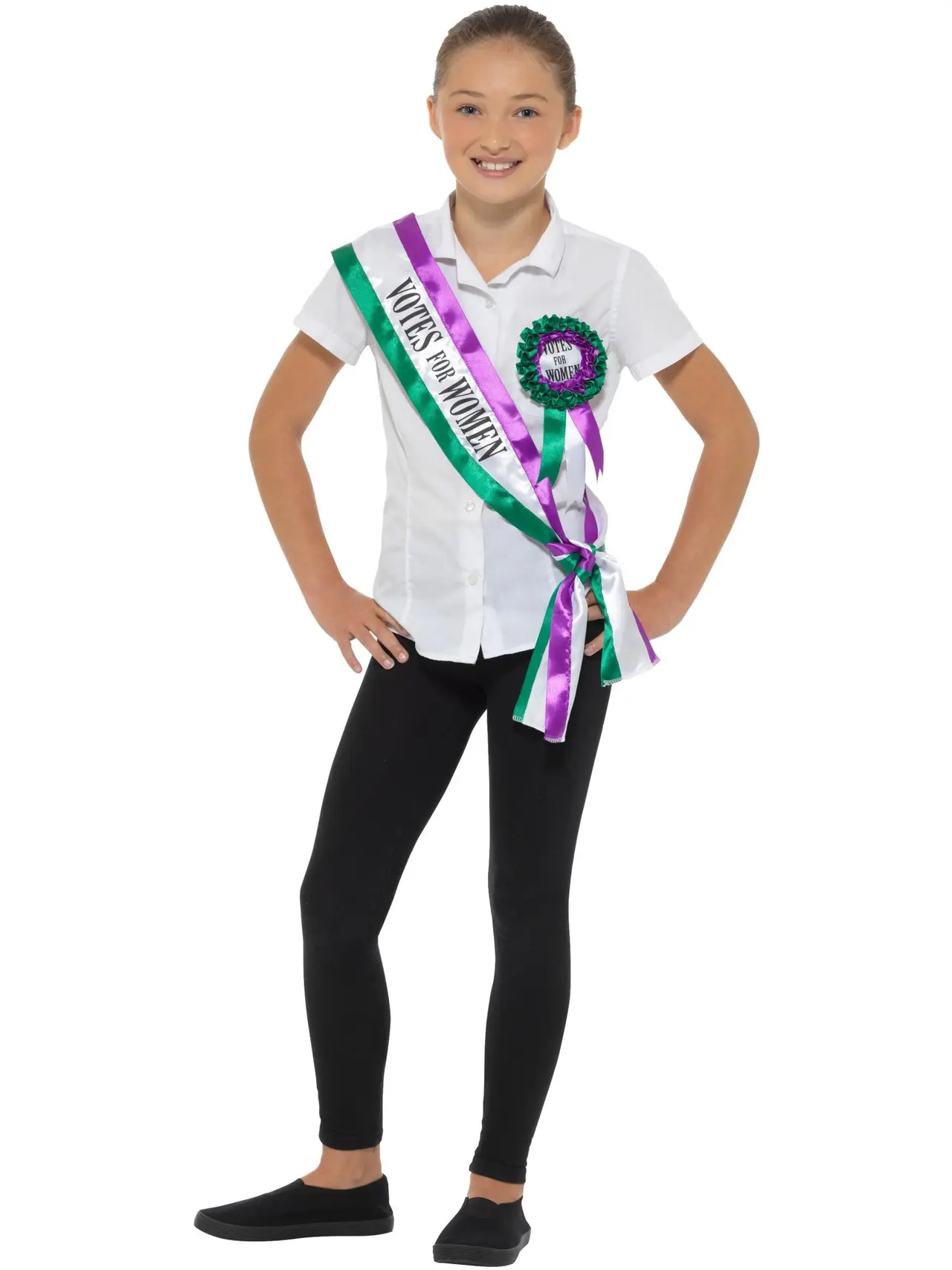 Suffragette-sæt med skærf og roset