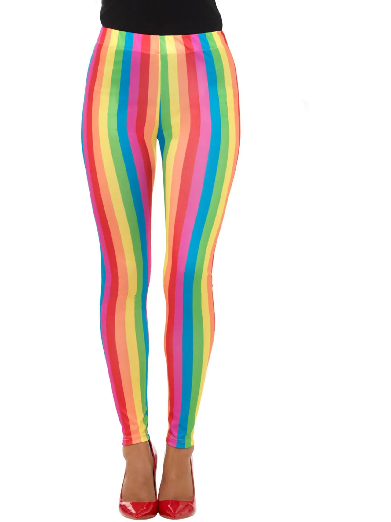 Regnbuestribede klovneleggings