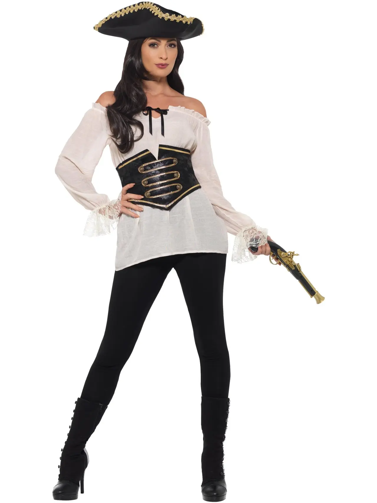 Piratskjorte deluxe til damer med snøreliv, elfenben
