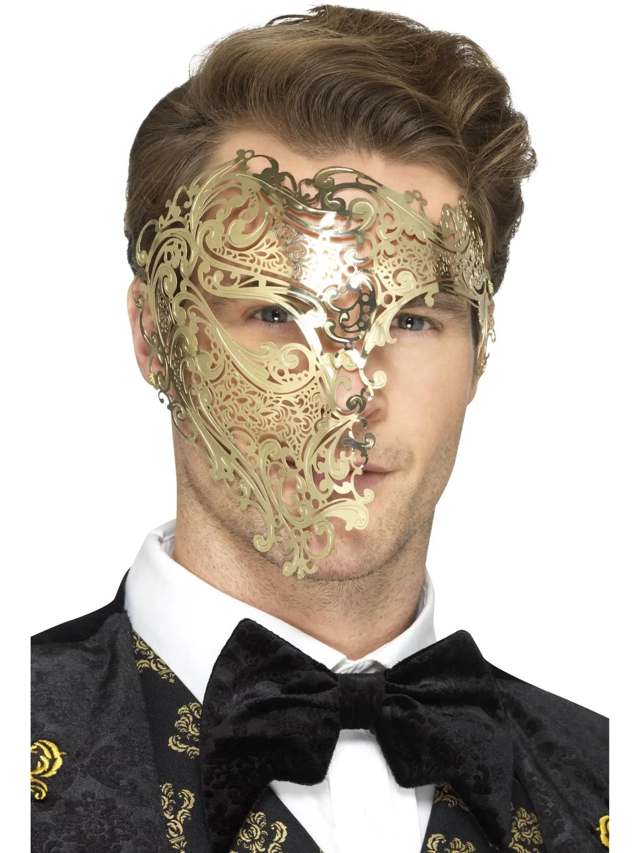 Fantommaske deluxe i metalfiligran, guld